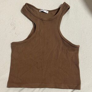 Brown Ribbed Tank Top